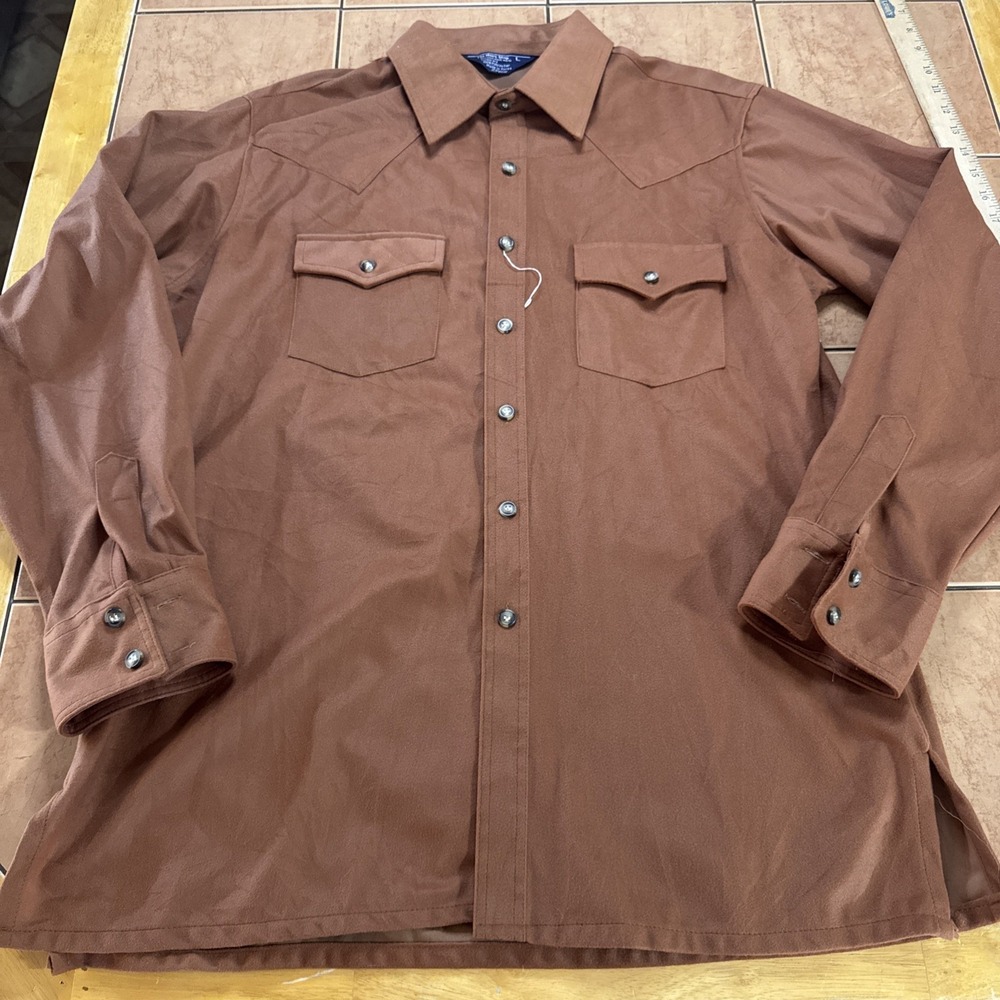 NEW JCPenney The Men's Shop Vintage Brown Polyester Shirt Button Men's Sz Large